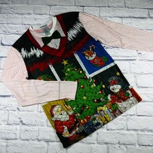 Faux Real Womens Small Ugly Christmas Sweater Long Sleeve T-Shirt Santa Snowman